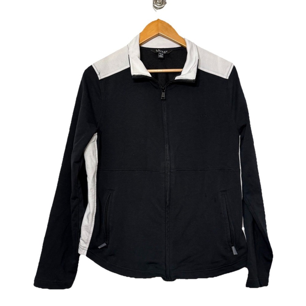 Lauren Ralph Lauren Track Jacket LRL Black Mock Neck Women's XL Active Stretch